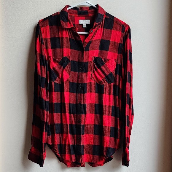 Lucky Brand Red/Black Plaid Brushed Flannel Button Down Shirt Size Small - Picture 1 of 16